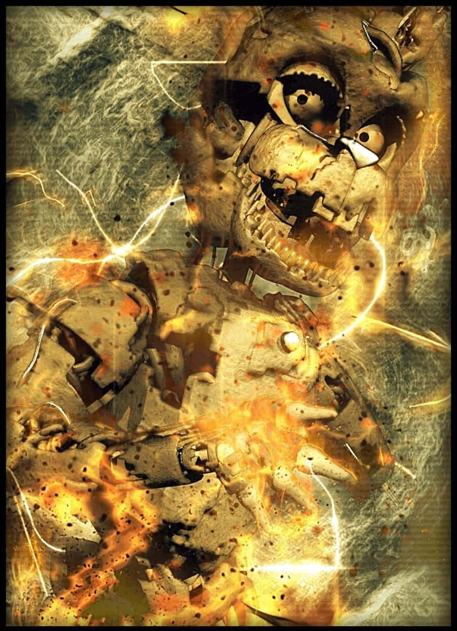 Scraptrap 桌布 壁紙 — 一隻帶有發光眼睛和鋸齒狀牙齒的威脅性電子熊，在火花和電弧中咆哮。