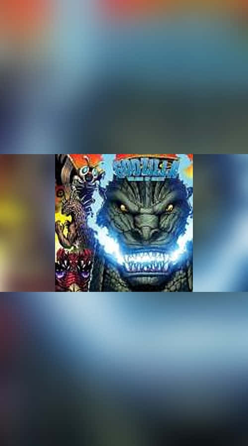 Godzilla Comic 桌布 壁紙 — 一隻帶有發光黃色眼睛和從口中噴出藍色能量光束的威脅性哥吉拉主導了畫面。