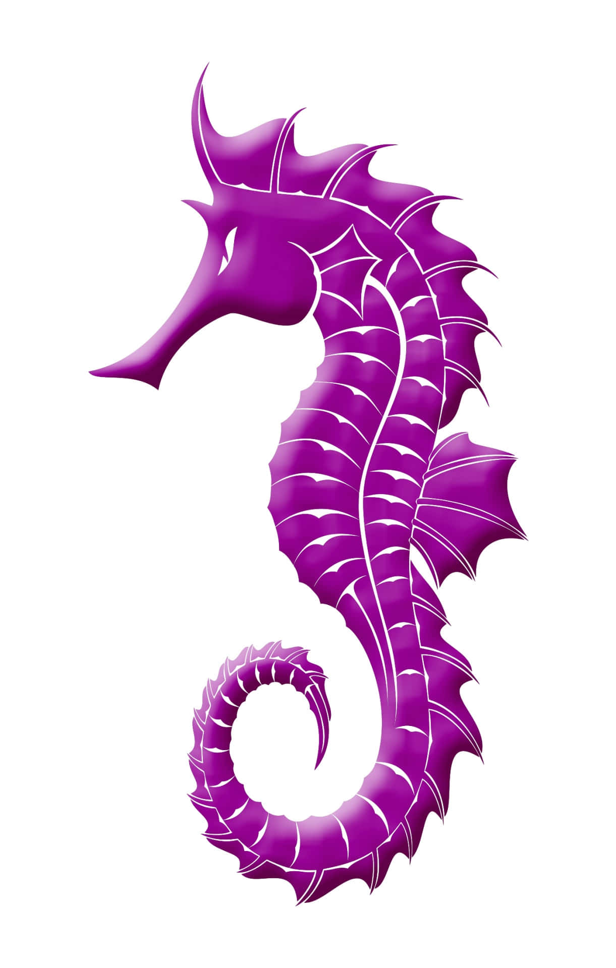 海馬 桌布 壁紙 — 一隻帶有白色輪廓的鮮豔紫色海馬，優雅地站在純白色背景上。