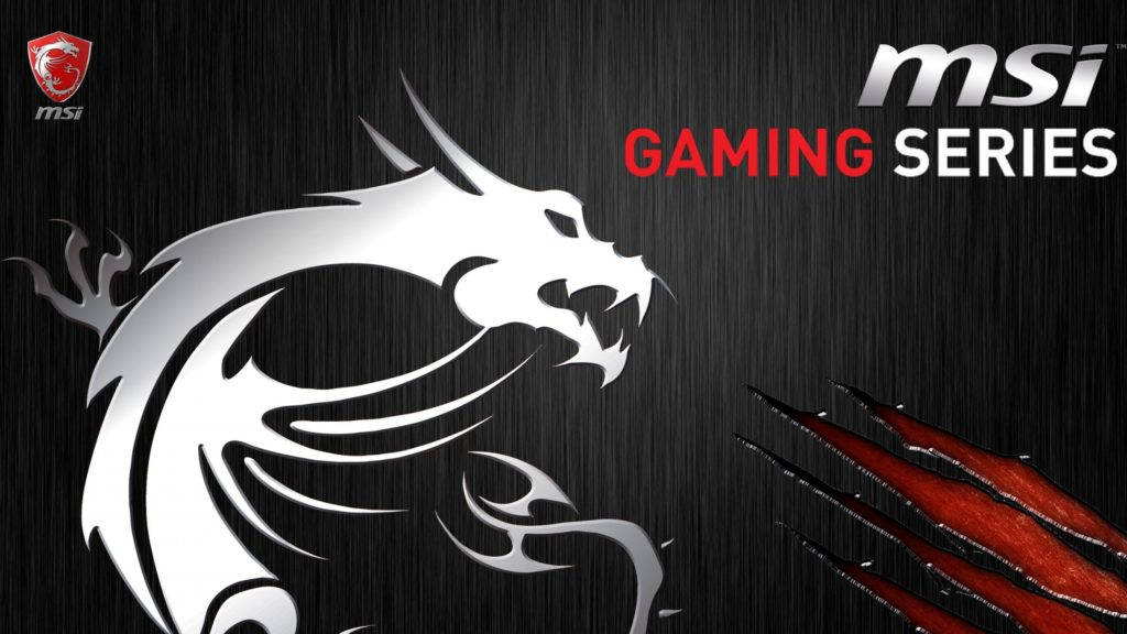 Msi Gaming 桌布 壁紙 — 一隻帶有紅色爪子的兇猛白色龍標誌撕破帶有 MSI Gaming Series 文字的深色拉絲金屬背景。