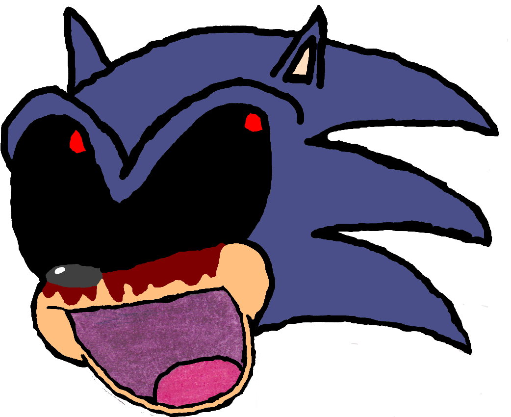 Sonic Exe 桌布 壁紙 — 一隻帶有紅色眼睛和血淋淋嘴巴的威脅性藍色刺蝟，背景為黑色。