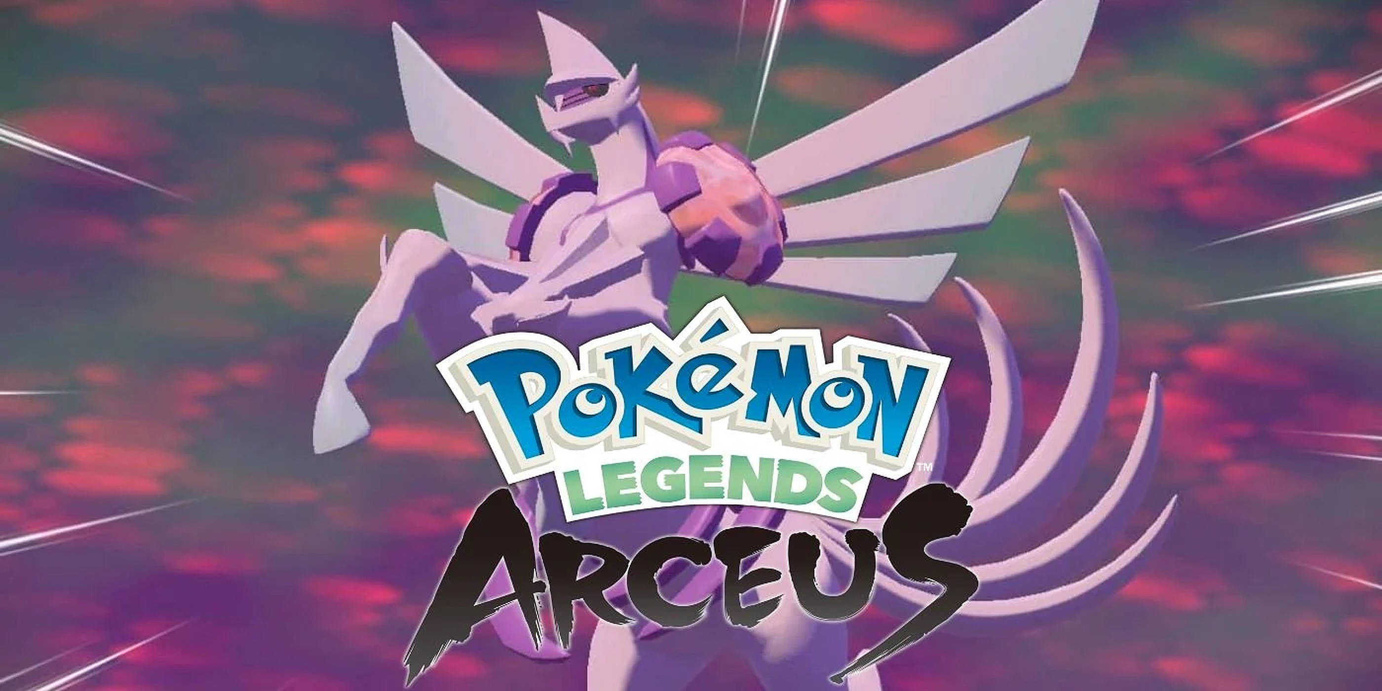 Legends 桌布 壁紙 — 一隻帶有紫色寶石和翼狀肢體的雄偉白色阿爾宙斯，站在充滿動感條紋的鮮豔粉紅和紫色天空前。