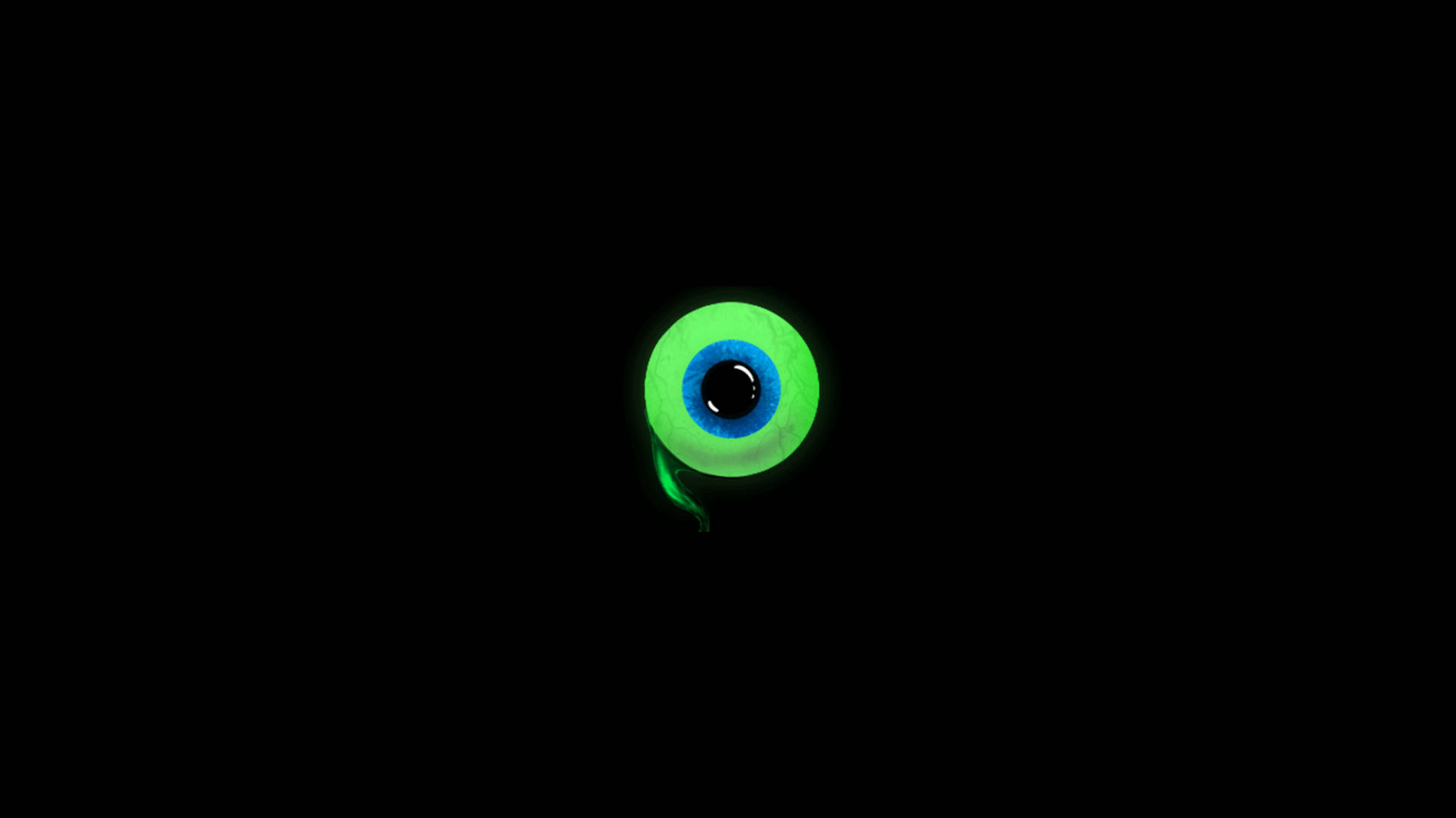 Jacksepticeye 桌布 壁紙 — 一隻帶有藍色虹膜的發光綠色眼睛從絕對黑暗中凝視。