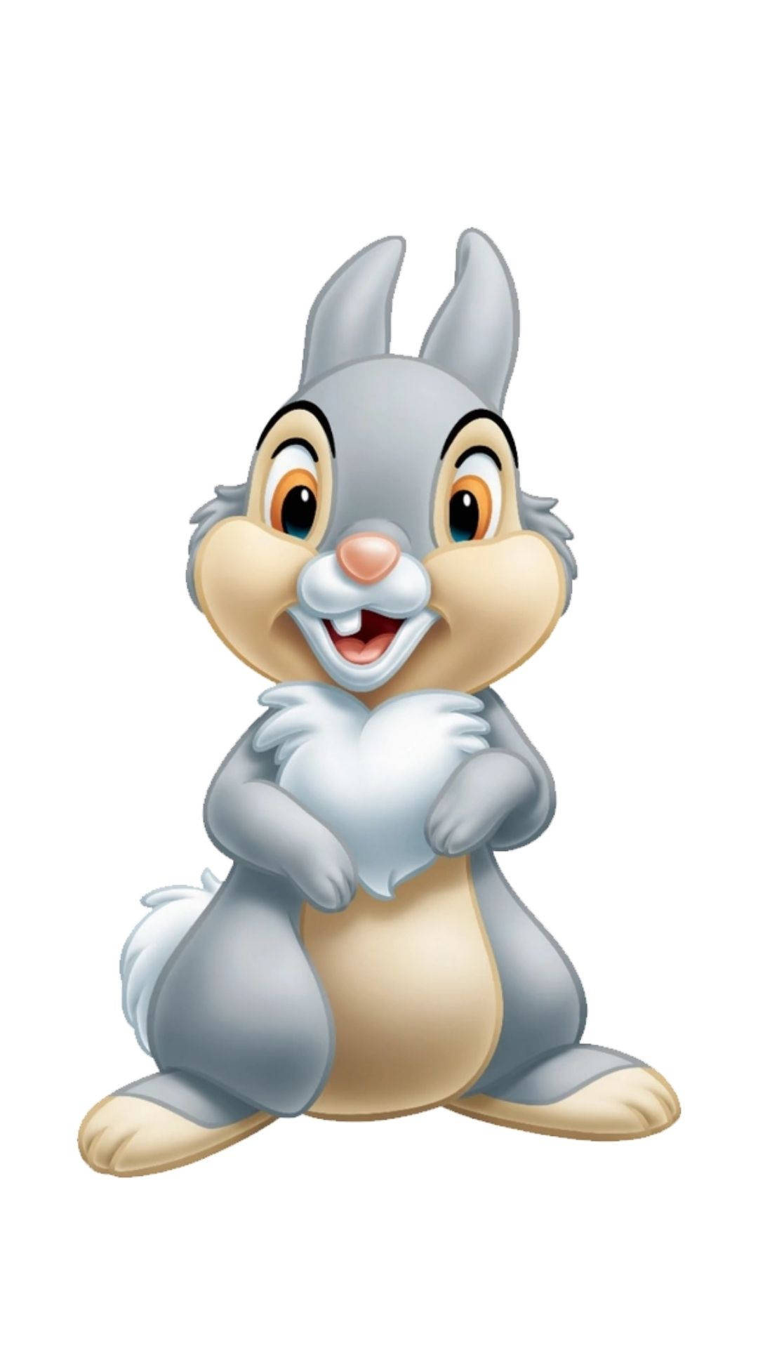 Thumper 桌布 壁紙 — 一隻快樂的卡通兔子，有大眼睛和燦爛的笑容，在純白色背景上抱著一個毛茸茸的白色心形。
