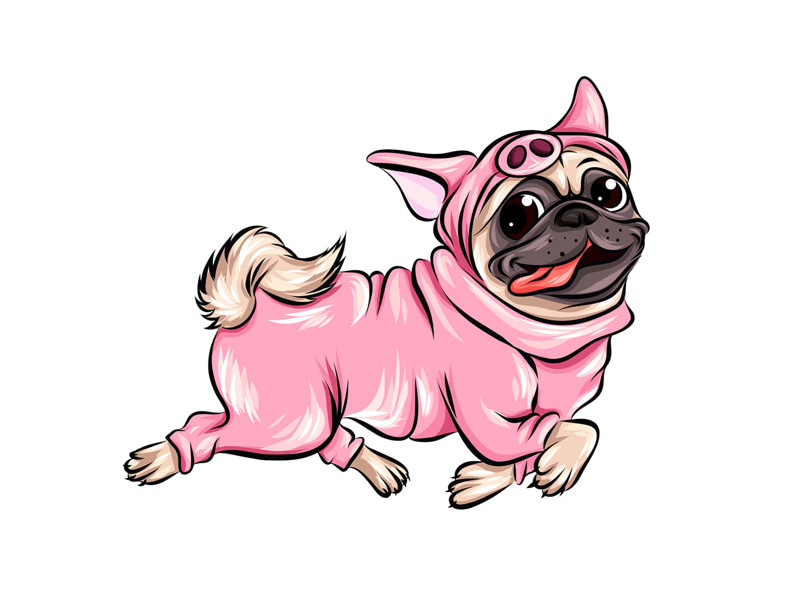 Pig 桌布 壁紙 — 一隻快樂的卡通八哥犬，穿著粉紅色太空服，戴著護目鏡，面帶微笑。