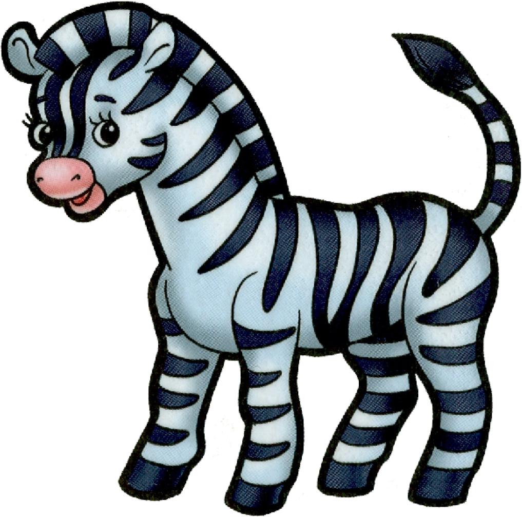 Zebra 桌布 壁紙 — 一隻快樂的卡通斑馬，有大眼睛和粉紅色鼻子，站在黑色背景前。