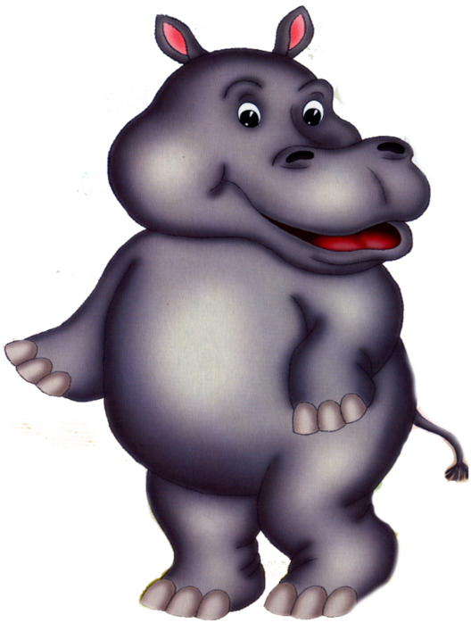 Cartoon Animal 桌布 壁紙 — 一隻快樂的卡通河馬，露出燦爛的笑容，身體周圍有濺水效果。