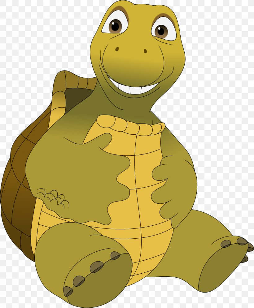 Cartoon Turtle 桌布 壁紙 — 一隻快樂的卡通烏龜，咧嘴大笑，坐直身體，展現友善的表情和精細的龜殼。