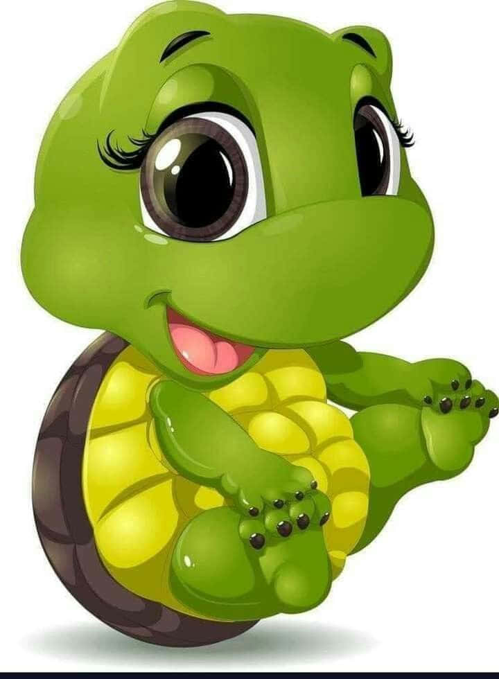 Cartoon Turtle 桌布 壁紙 — 一隻快樂的卡通烏龜，有大眼睛和燦爛的笑容，在純白色背景上開心地揮手。