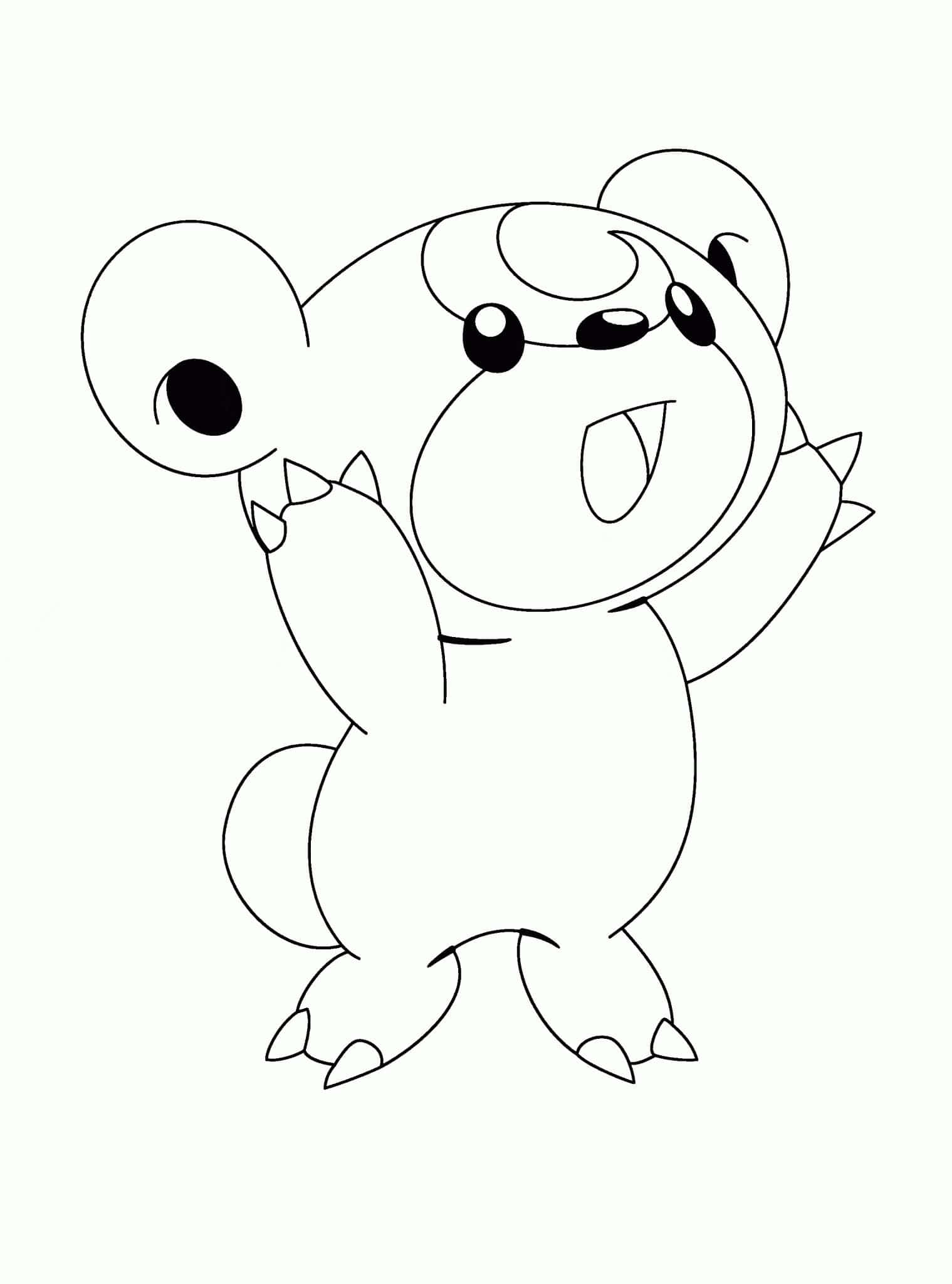 Pokemon Coloring 桌布 壁紙 — 一隻快樂的卡通熊，頭大而圓，雙臂高舉，站在純色背景前。