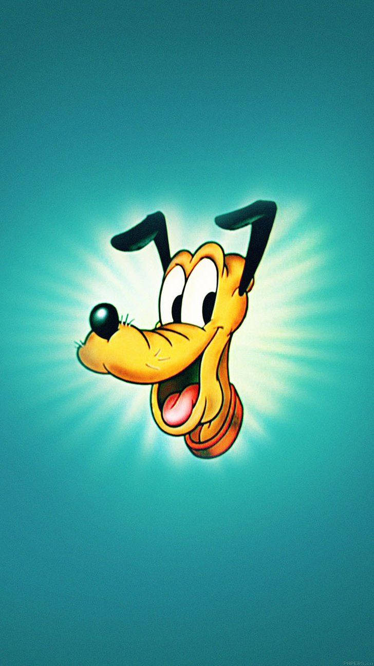 pluto 桌布 壁紙 — 一隻快樂的卡通狗帶有發光的光環，在藍綠色背景上燦爛地微笑。