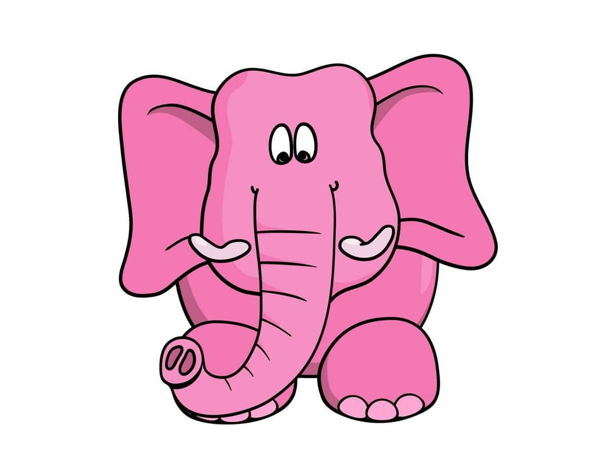 Pink Elephant 桌布 壁紙 — 一隻快樂的卡通粉紅色大象，有大耳朵和微笑的象鼻，正面坐著。