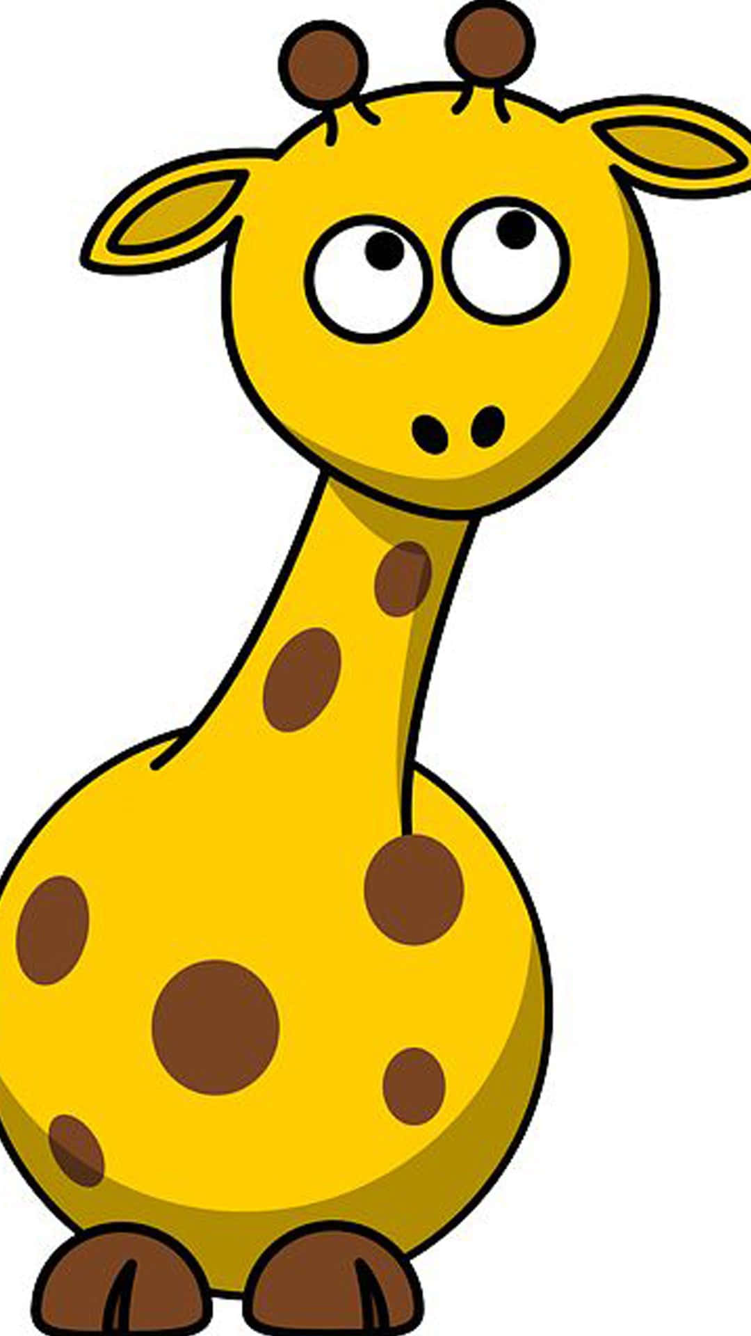 Baby Giraffe 桌布 壁紙 — 一隻快樂的卡通長頸鹿，有大圓眼睛和棕色斑點，直立在純白色背景前。