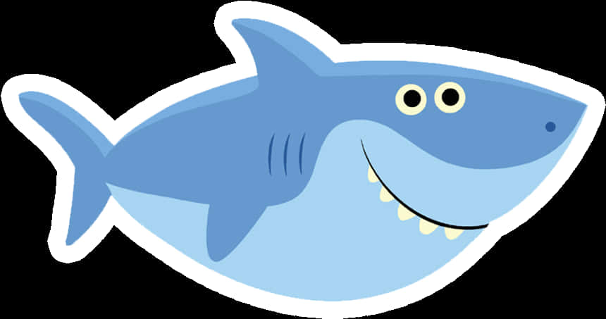 baby shark 桌布 壁紙 — 一隻快樂的卡通鯊魚，有大眼睛和寬闊的露齒笑容，採用簡單的藍色漸變風格。