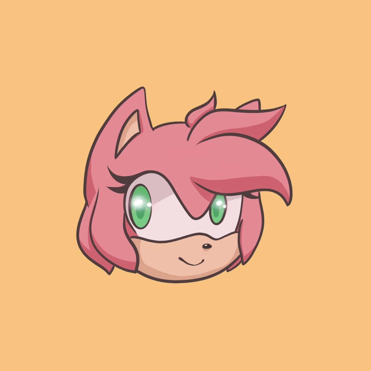 Sonic Characters 桌布 壁紙 — 一隻快樂的粉紅色刺蝟，擁有綠色眼睛和微妙笑容，背景為純蜜桃色。