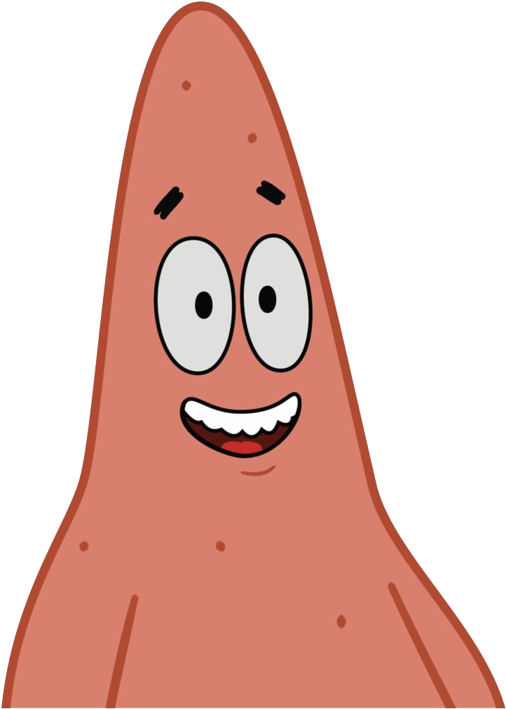 Cartoon Characters 桌布 壁紙 — 一隻快樂的粉紅色海星，有大眼睛和燦爛的笑容，在黑色背景上。