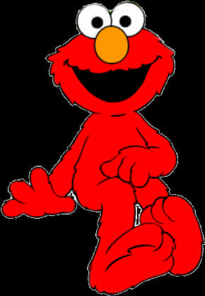 Elmo 桌布 壁紙 — 一隻快樂的紅色卡通怪物，有大眼睛和燦爛的笑容，以俏皮的姿勢坐著。