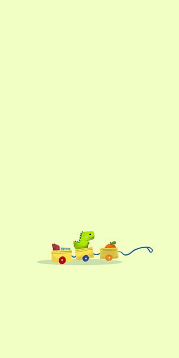 一隻綠色卡通恐龍拉著一輛裝有積木的黃色玩具車。 — 綠色美學 GIF 壁紙