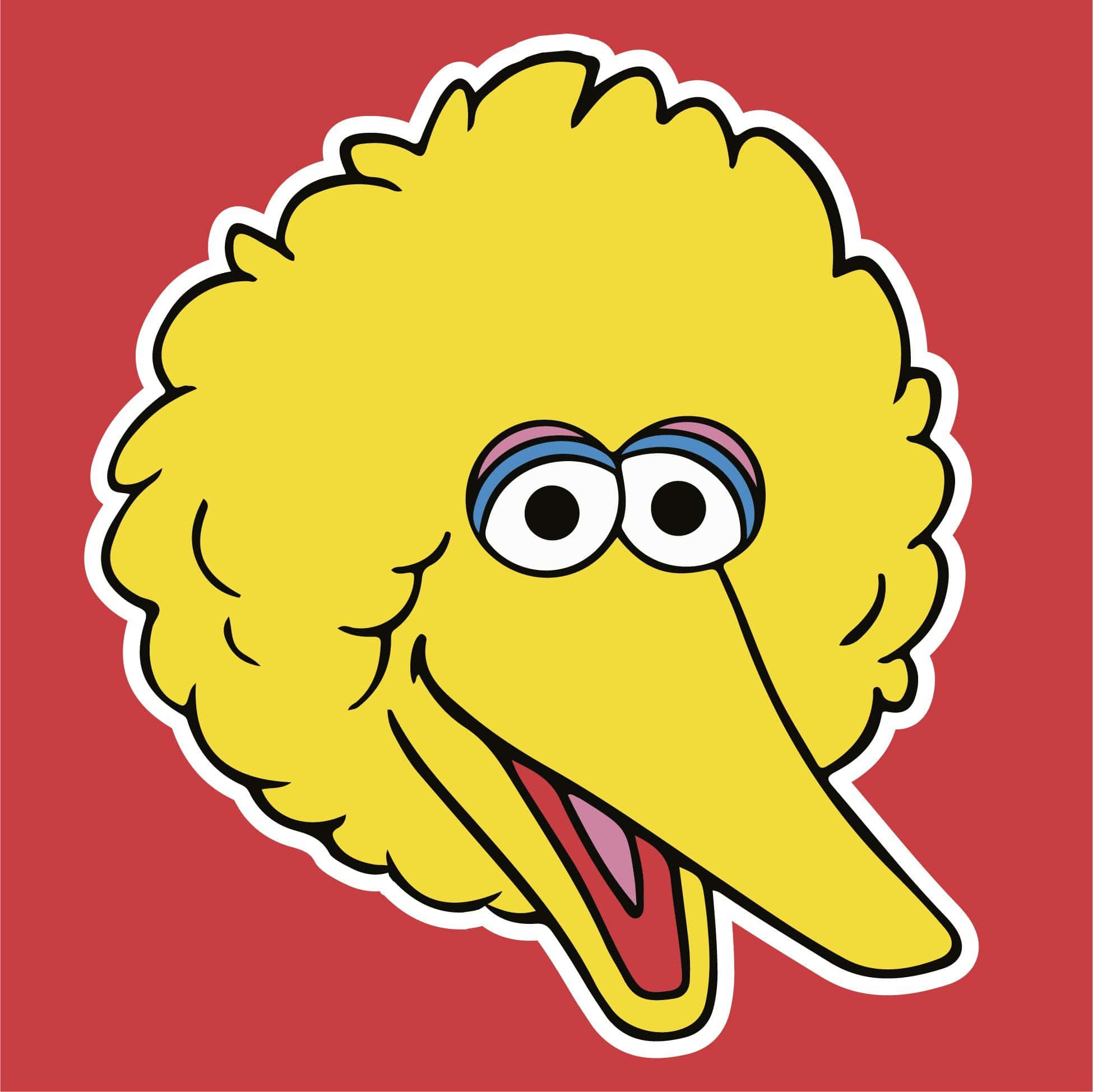 Big Bird 桌布 壁紙 — 一隻快樂的黃色卡通鳥，擁有蓬鬆的羽毛和大眼睛，在純紅色背景上微笑。