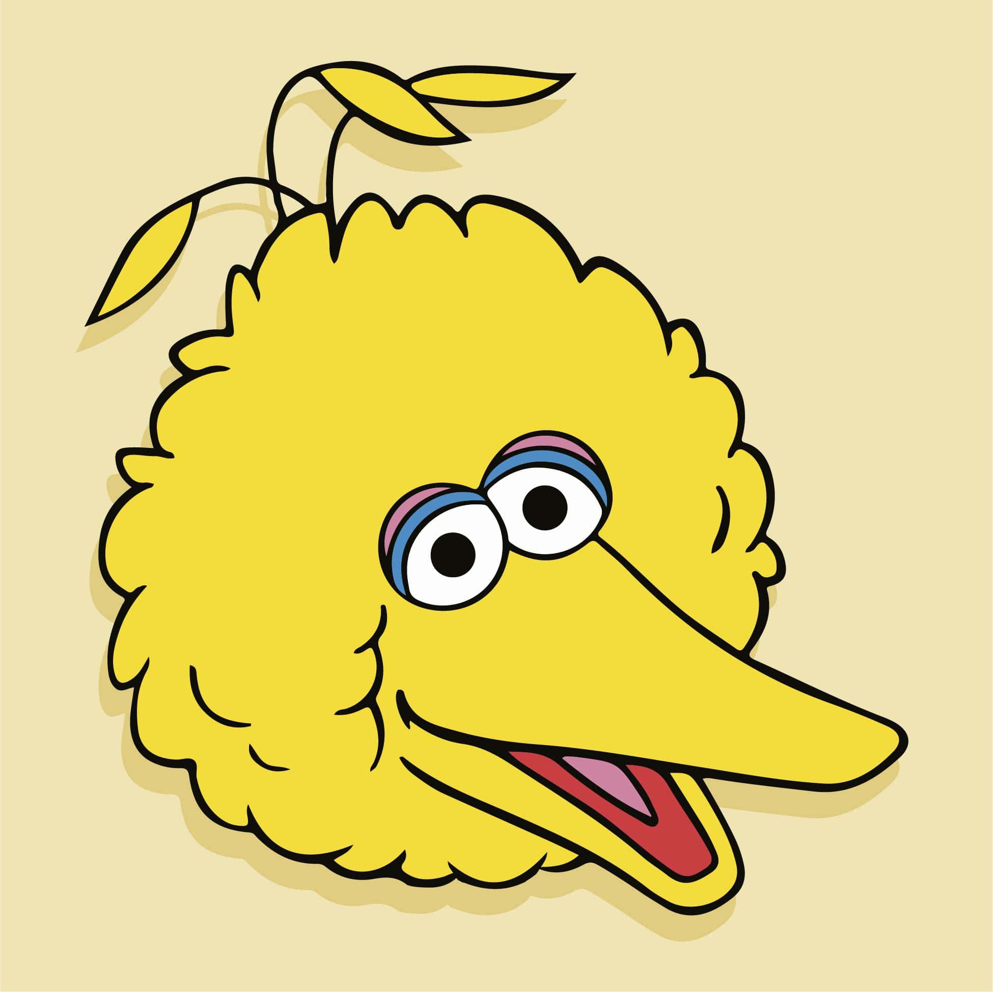 Big Bird 桌布 壁紙 — 一隻快樂的黃色卡通鳥，有著蓬鬆的羽毛和長長的喙，在淡米色背景上微笑。