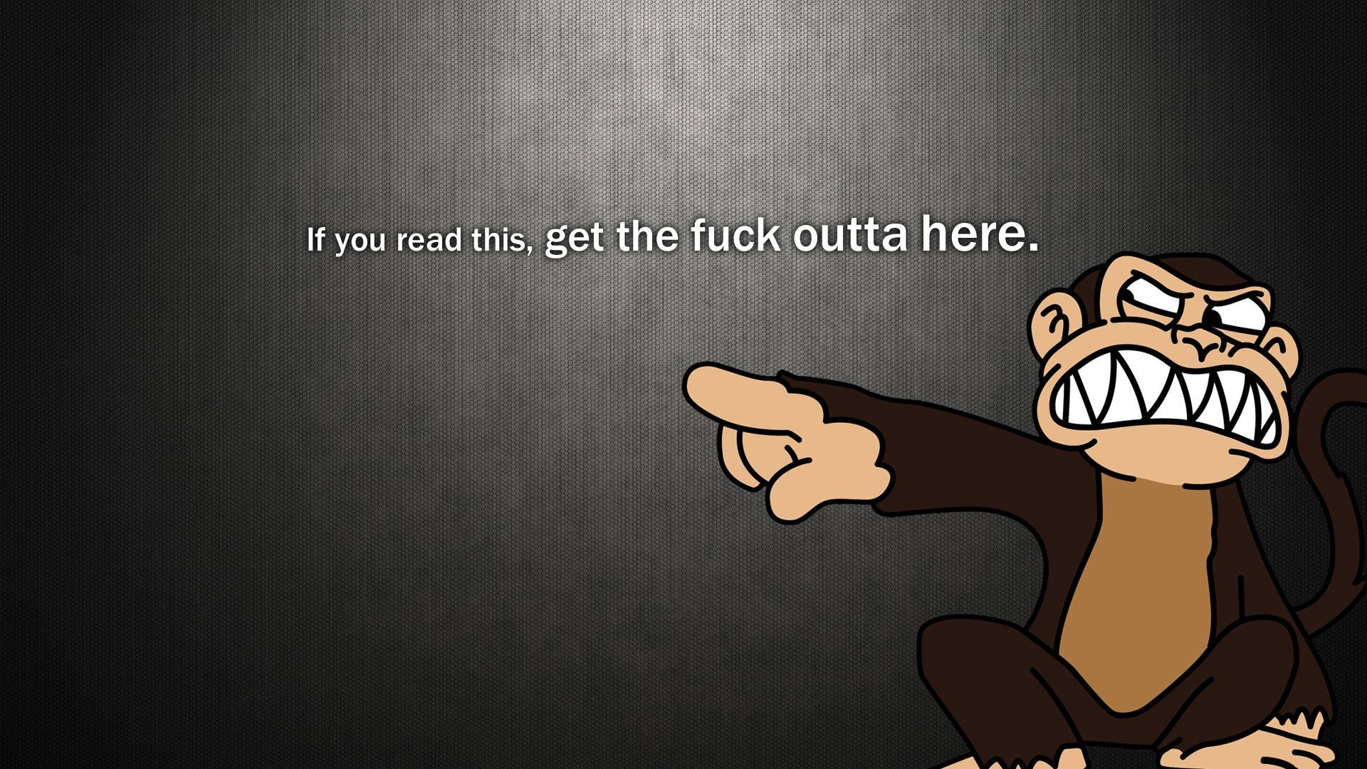 Funny Monkey 桌布 壁紙 — 一隻憤怒的卡通猴子在深色紋理背景上以粗體文字指責性地指向觀眾。