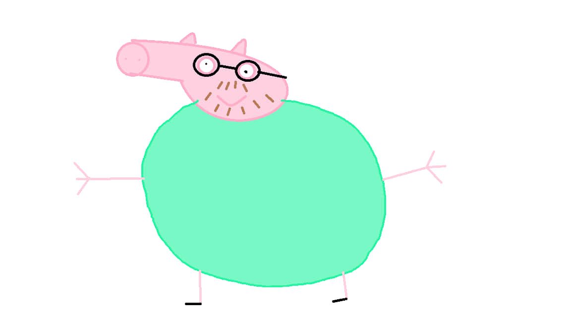 Peppa Pig Funny 桌布 壁紙 — 一隻戴眼鏡、穿綠色襯衫的卡通豬，在純白色背景前張開雙臂站立。