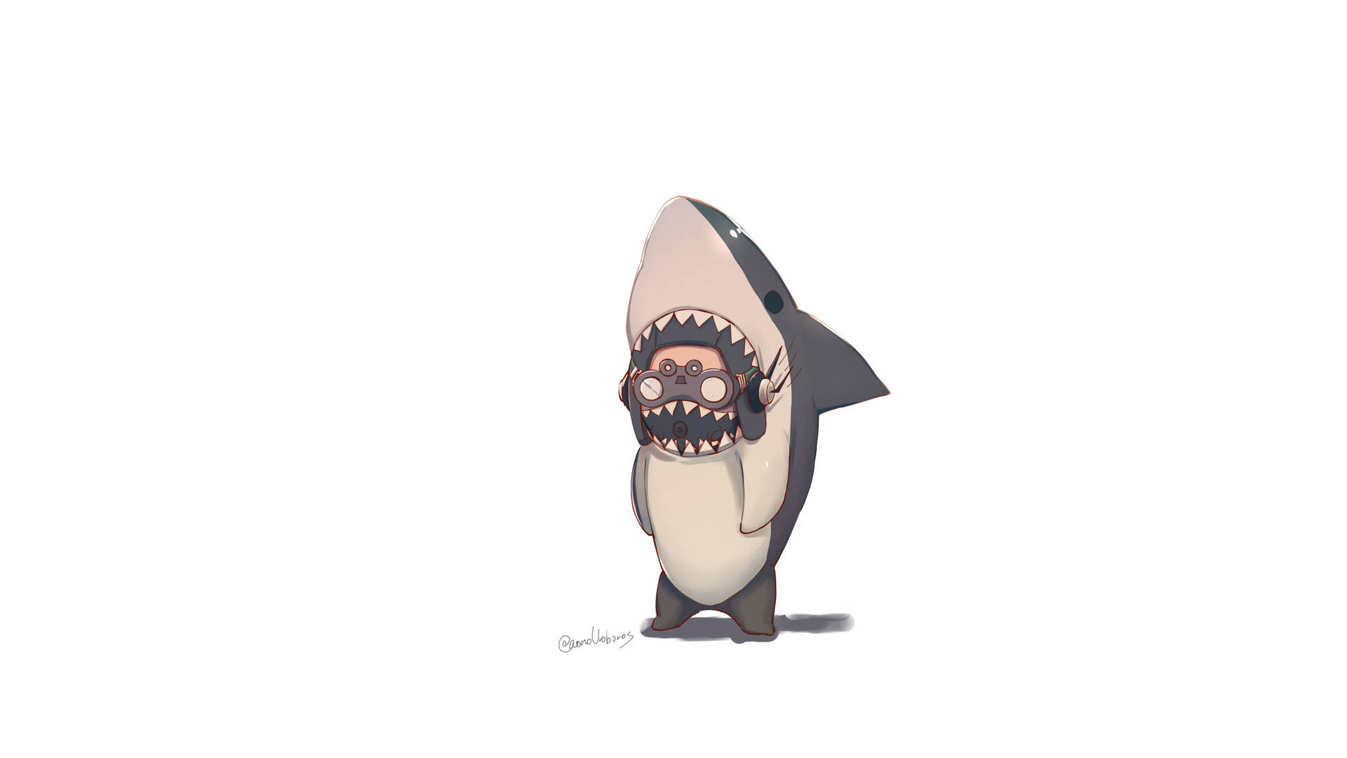 一隻戴眼鏡和耳機的卡通鯊魚。 — Apex 英雄 GIF 壁紙