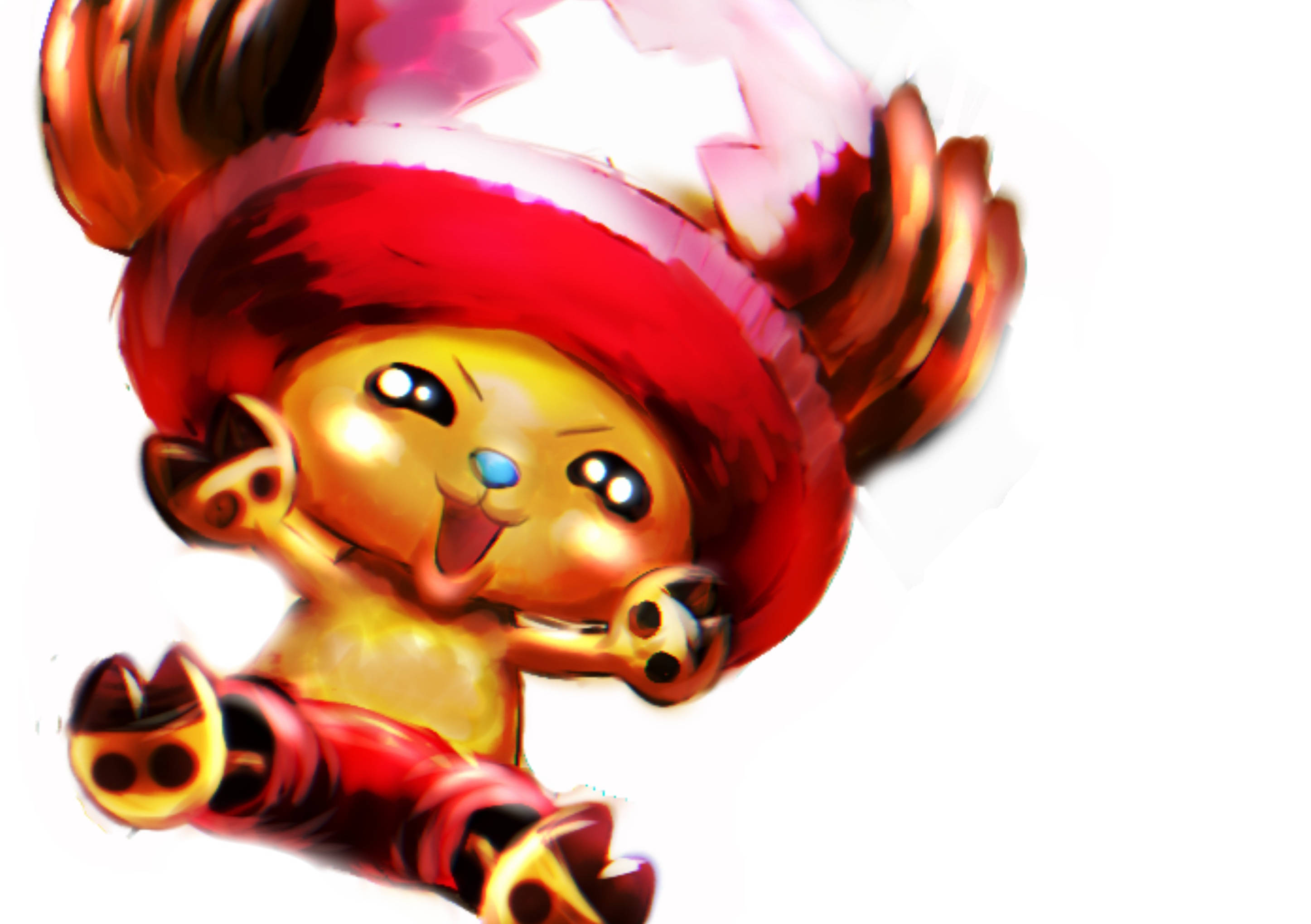 Chopper 桌布 壁紙 — 一隻戴紅色帽子和穿紅色衣服的開朗動畫猴子，帶著頑皮的表情快樂地跳躍。