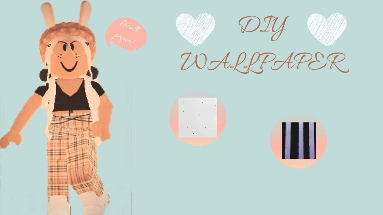 Roblox Aesthetic 桌布 壁紙 — 一隻戴著兔耳和格紋褲的開心卡通兔角色，站在柔和的青綠色背景上，旁邊有DIY壁紙設計範例。