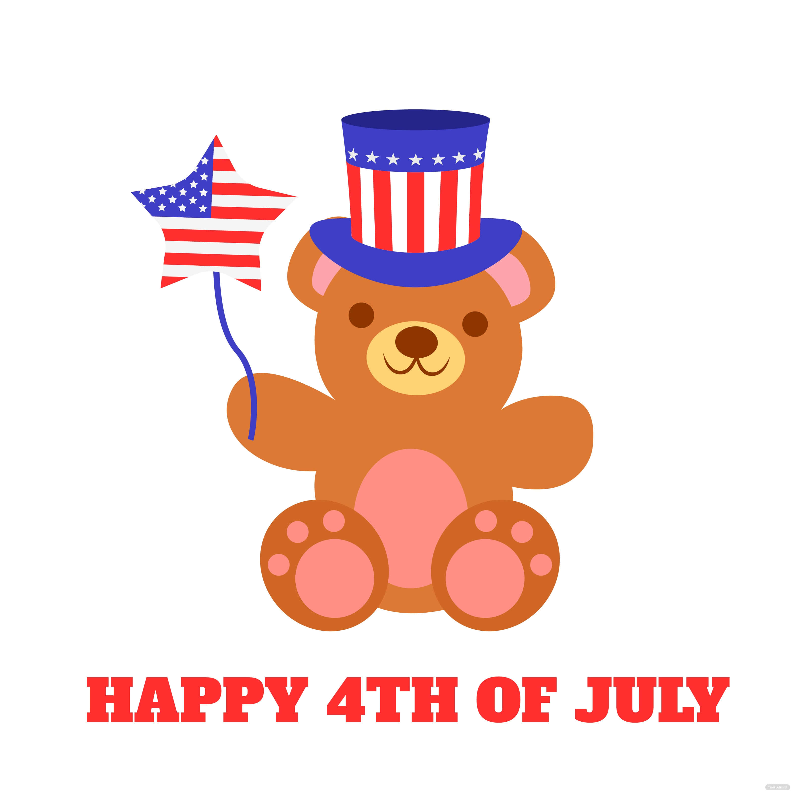 Cute 4th Of July 桌布 壁紙 — 一隻戴著愛國高帽、手持星形美國國旗氣球的歡樂卡通熊。