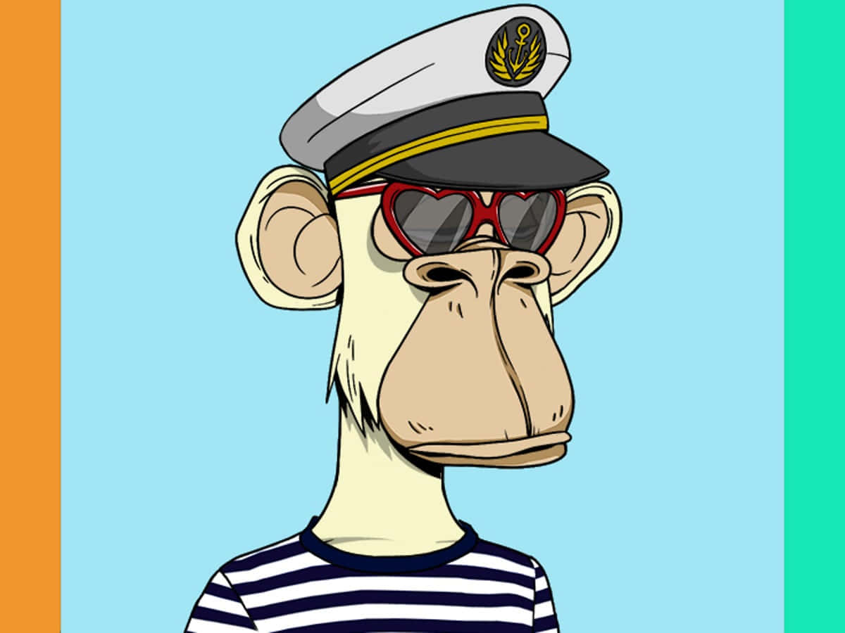 Ape 桌布 壁紙 — 一隻戴著水手帽和心形太陽眼鏡的卡通猴子站在三色背景前。