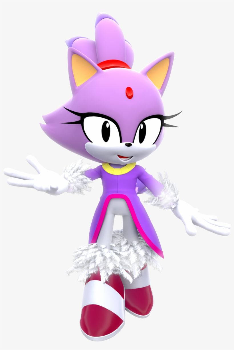 Blaze The Cat 桌布 壁紙 — 一隻戴著白手套和紅鞋的開心紫色擬人狐狸，在純色背景前張開雙臂站立。