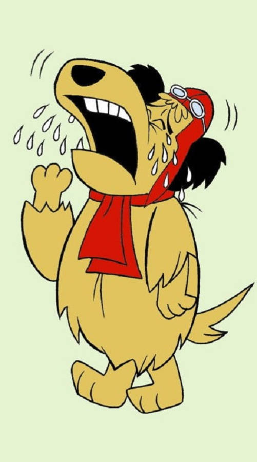 Muttley 桌布 壁紙 — 一隻戴著紅色圍巾和護目鏡的卡通狗，張開嘴巴，汗水飛濺，對著淡綠色背景尖叫。