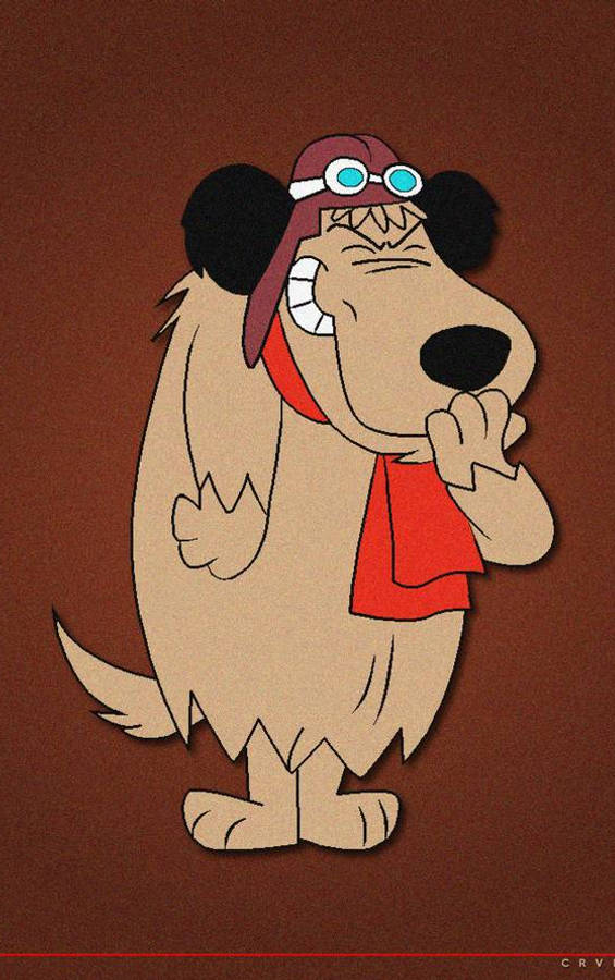 Muttley 桌布 壁紙 — 一隻戴著紅色飛行帽和護目鏡的卡通狗，戴著紅色圍巾，在純棕色背景前自豪地微笑。