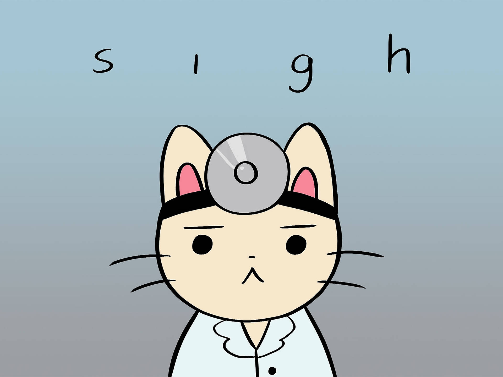 一隻戴著聽診器嘆氣的疲憊卡通貓醫生。 — 醫生 GIF 壁紙