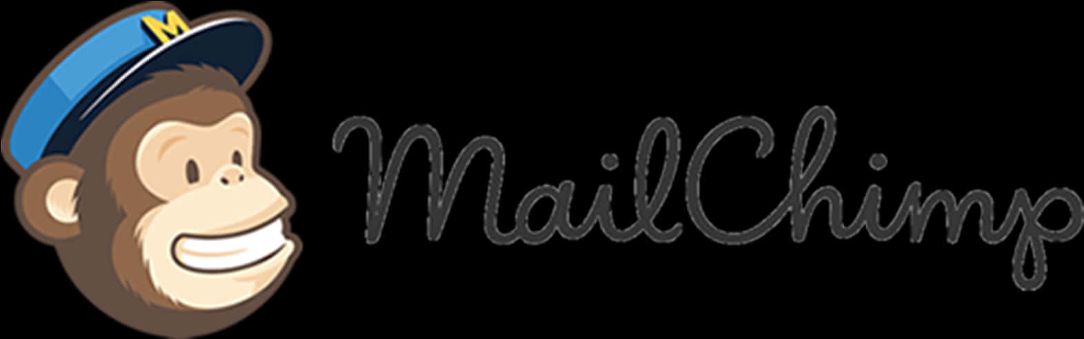 Email 桌布 壁紙 — 一隻戴著藍色帽子、上有黃色M標誌的開心卡通猴子，旁邊是斜體MailChimp文字。