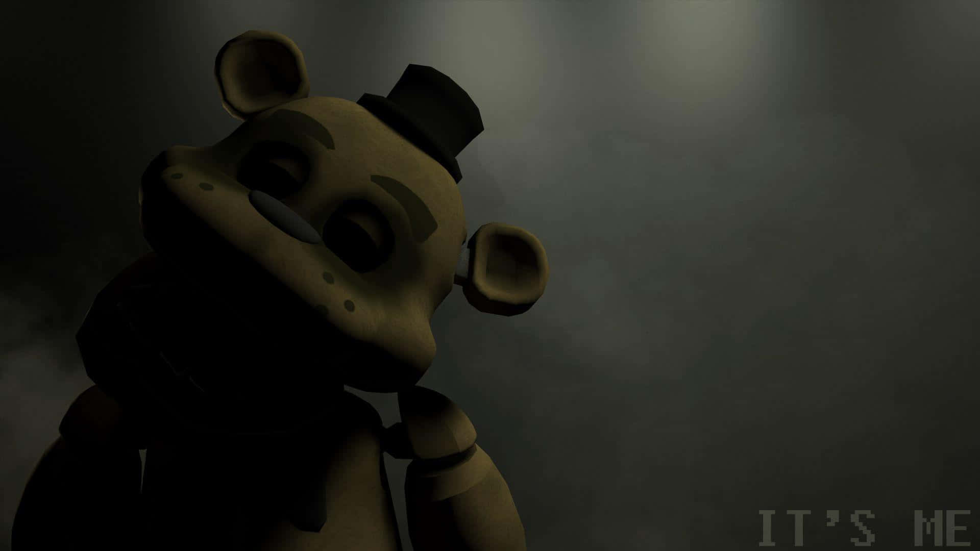 Freddy Fazbear 桌布 壁紙 — 一隻戴著高帽的電子動畫熊在昏暗燈光下，以空洞的眼神凝視著煙霧瀰漫的灰色背景。