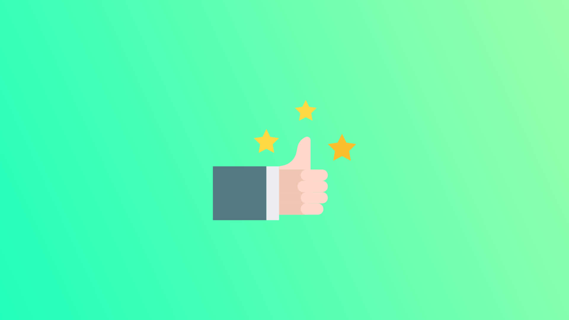 Thumbs Up 桌布 壁紙 — 一隻扁平設計的手豎起大拇指，三顆發光的星星漂浮在漸變綠色背景上方。