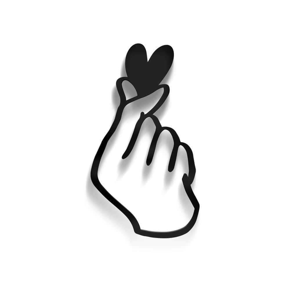Finger Heart 桌布 壁紙 — 一隻手做出心形手勢的極簡黑色輪廓，背景為純白色。