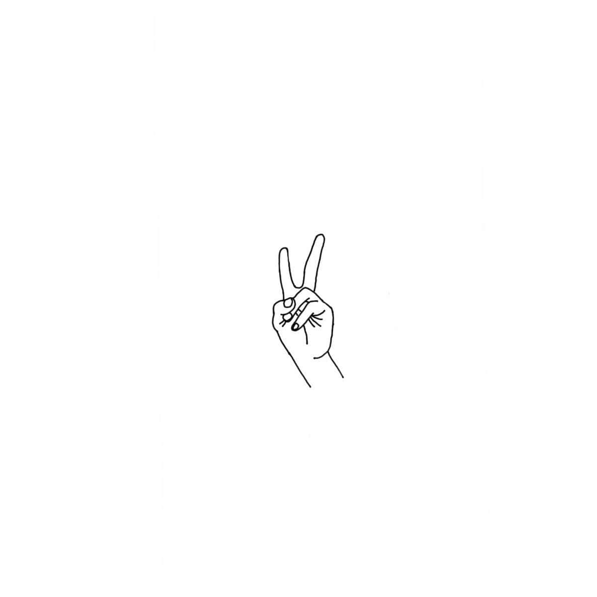 Cute White 桌布 壁紙 — 一隻手在純白背景上做出和平手勢的極簡線條畫。