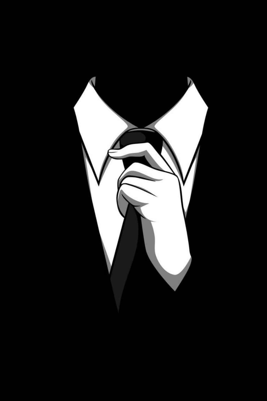 Black Tie Event 桌布 壁紙 — 一隻手在純黑色背景前調整領帶的鮮明黑白插圖。