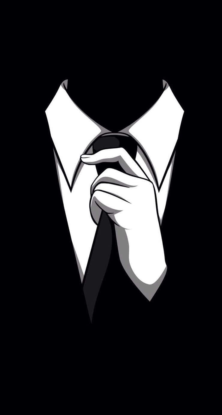 suit 桌布 壁紙 — 一隻手在黑色背景上調整白色襯衫領上的領帶的鮮明黑白插圖。