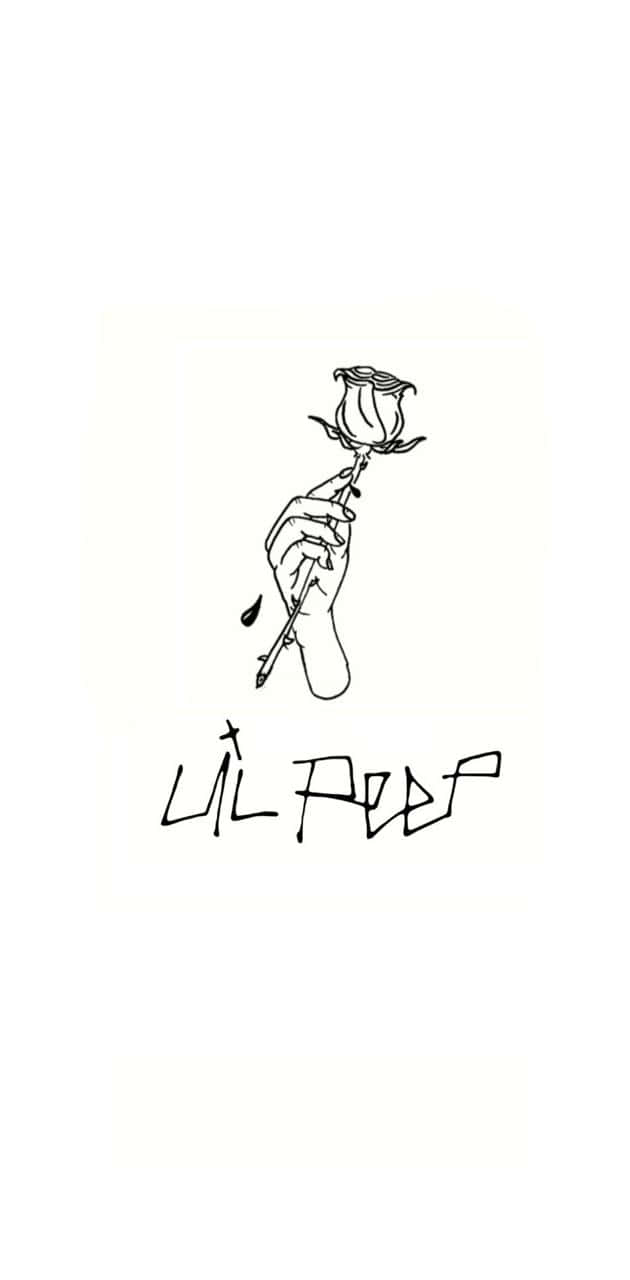 lil peep 動態圖 桌布 壁紙 — 一隻手拿著玫瑰，莖上有一滴水滴落的極簡線條畫。