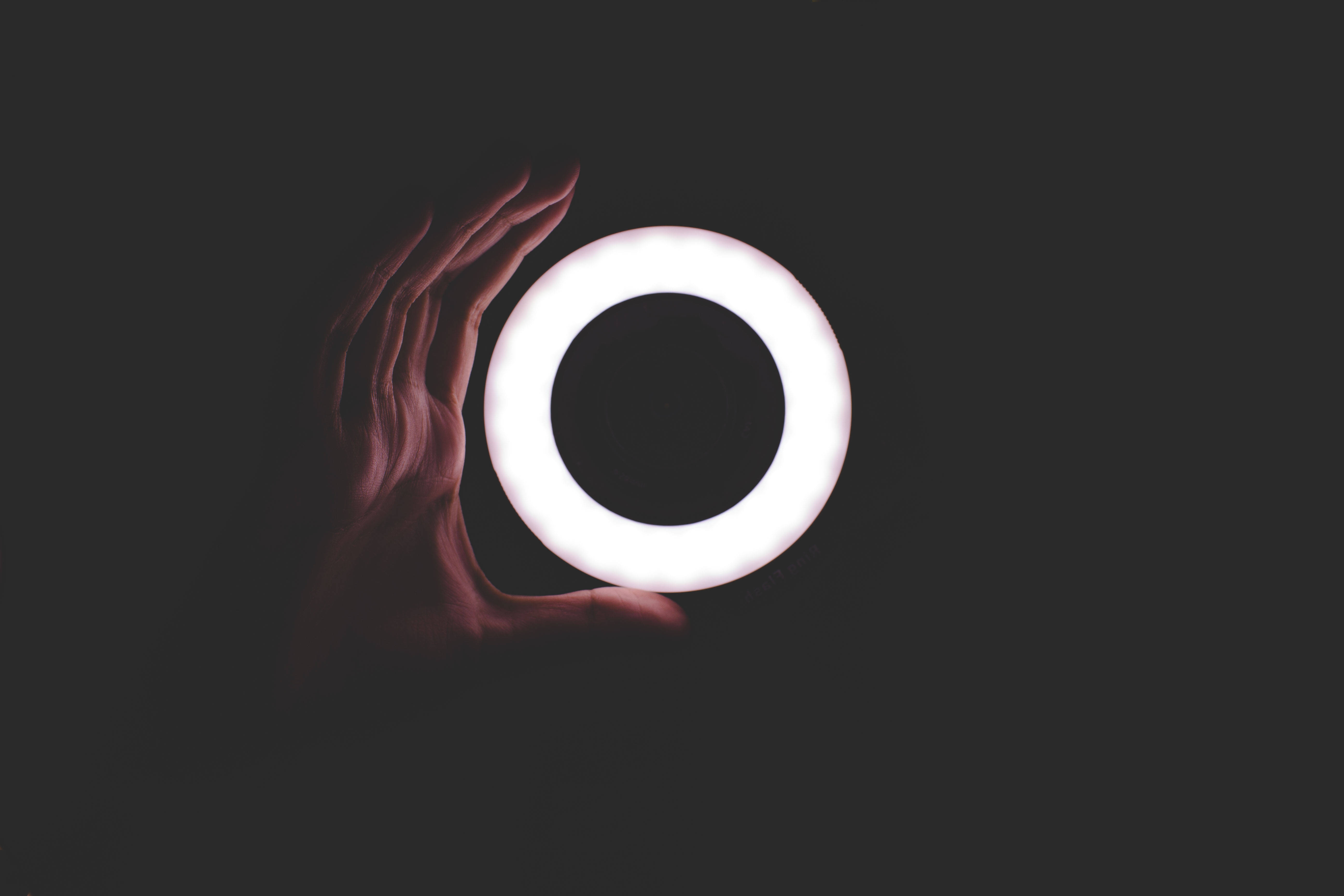 Light Yagami 桌布 壁紙 — 一隻手輕輕托住一個發光的白色戒指，背景為深色，投射出柔和陰影，營造出簡約神秘的氛圍。