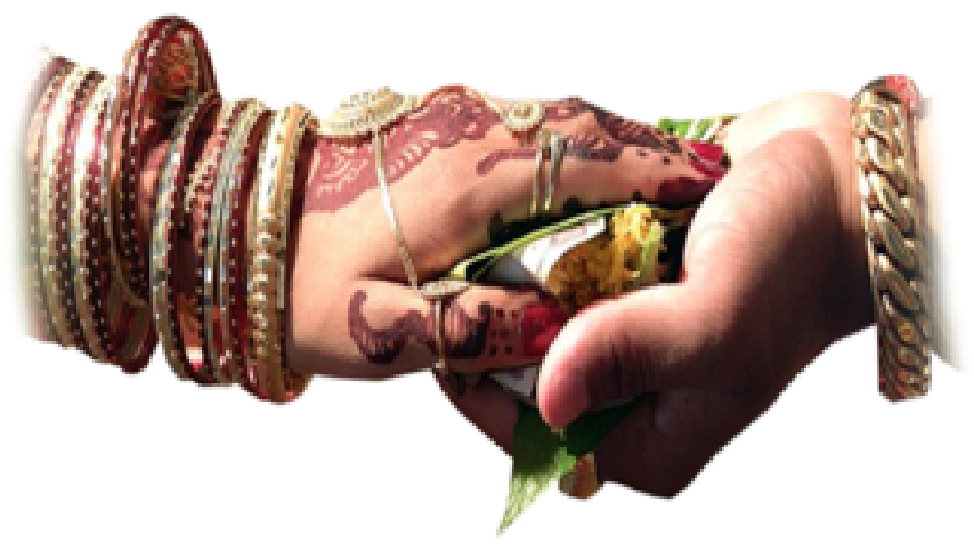 Hindu Wedding 桌布 壁紙 — 一隻手飾有複雜的指甲花圖案和疊戴的手鐲，輕輕握著一個包裹著的傳統小吃。