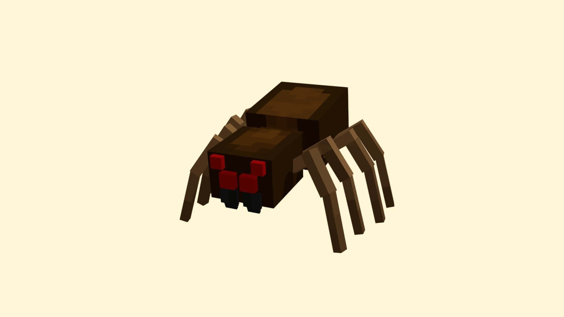 Minecraft Spider 桌布 壁紙 — 一隻方塊狀的像素蜘蛛，有著紅色眼睛和棕色腿，站在純米色背景前。