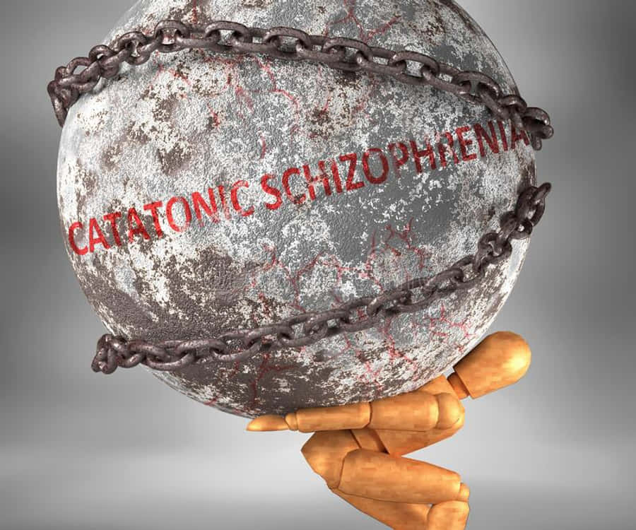 catatonic 桌布 壁紙 — 一隻木手握住一個生鏽的地球儀，上面標有「緊張性精神分裂症」，並被沉重的鎖鏈束縛。
