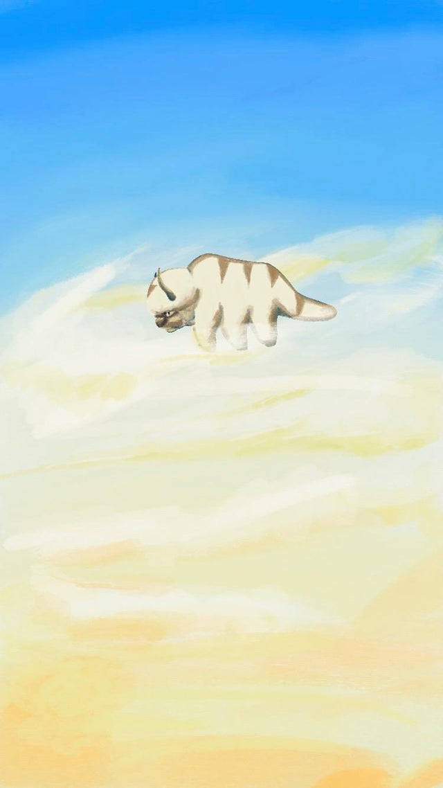 阿帕 桌布 壁紙 — 一隻條紋貓科生物在夢幻水彩場景中，於晴朗藍天下行走在柔軟的雲朵上。