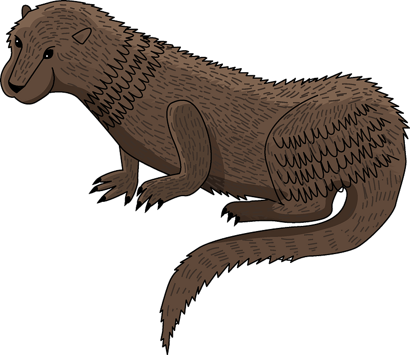 Otter 桌布 壁紙 — 一隻棕色插圖生物，帶有紋理皮毛和鋒利爪子，蹲在青綠色背景前。