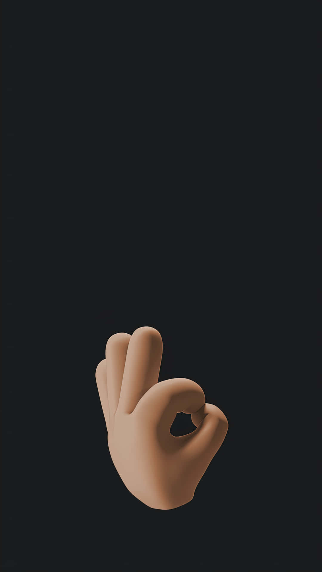 表情符號 桌布 壁紙 — 一隻極簡3D渲染的手在純色深色背景上做出OK手勢。